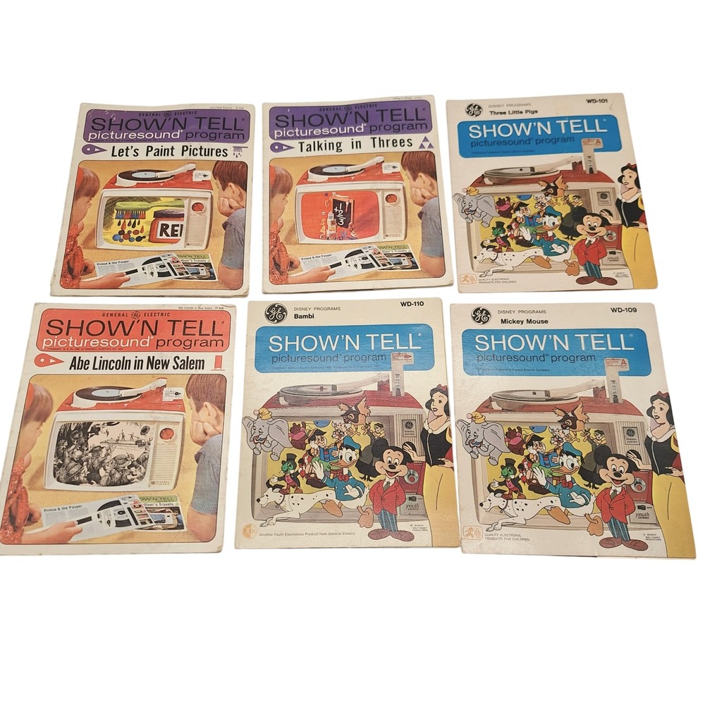 Vintage GE Show'N Tell Picturesound Program Disney Mickey Bambi Lot of 5 1960s
